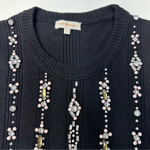 Tory Burch Etta Rhinestone Embellished Knit Pullover Sweater Womens Size Large - Picture 7 of 10